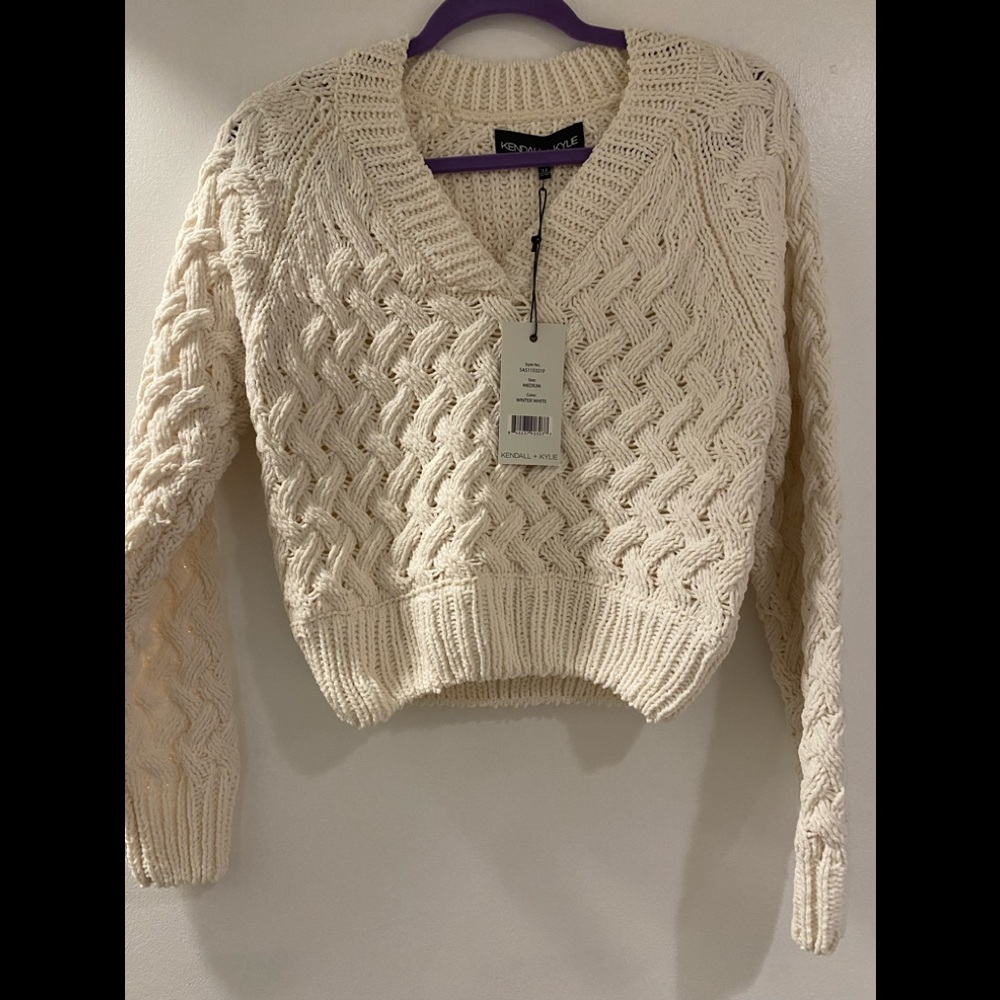 Kendall and Kylie cropped ivory sweater